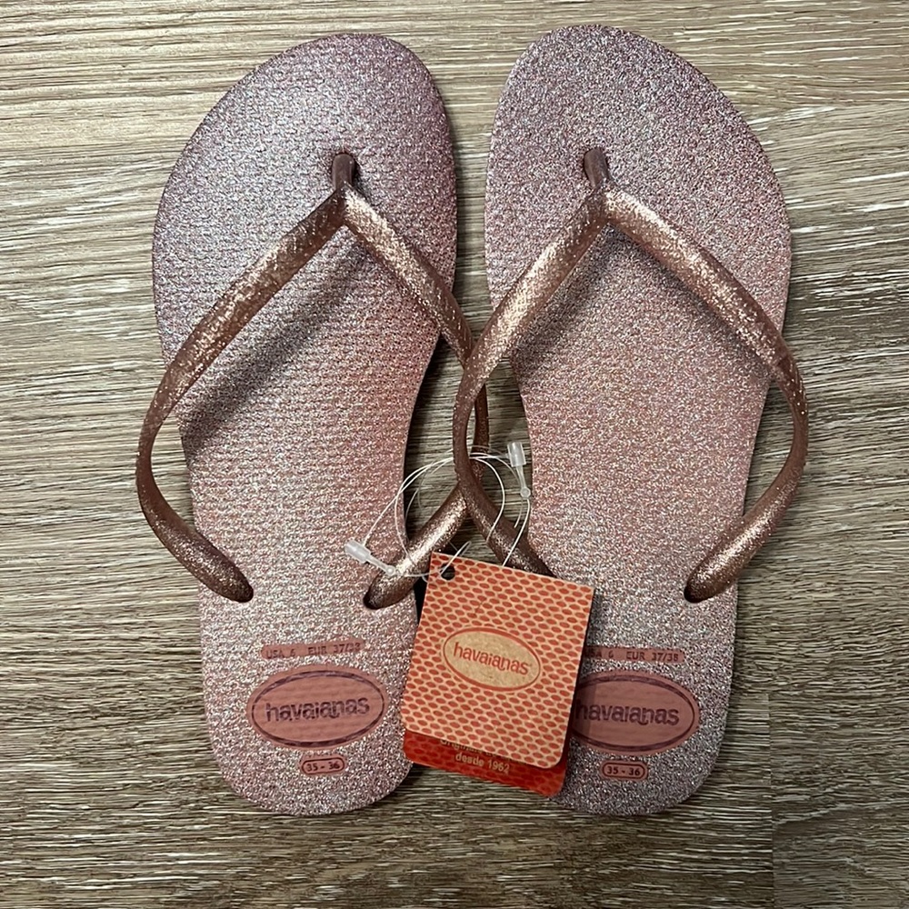 Havaianas Slim Flip Flop Sandals Gloss Rose Rosa Crocus Size 6 Euro 35-36